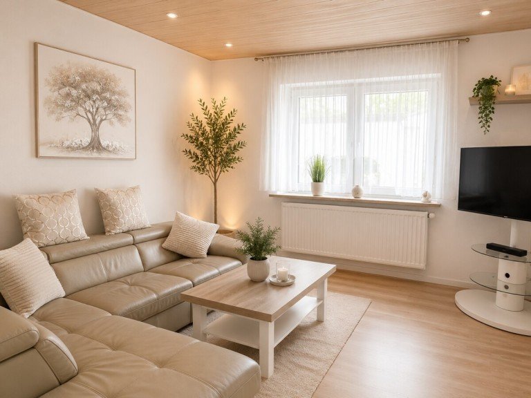 Wohnzimmer neu (KI generiert) Gau-Odernheim Einfamilienhaus ImmobilienPunkt*** Freistehendes Haus mit Garten in ruhiger Wohnlage